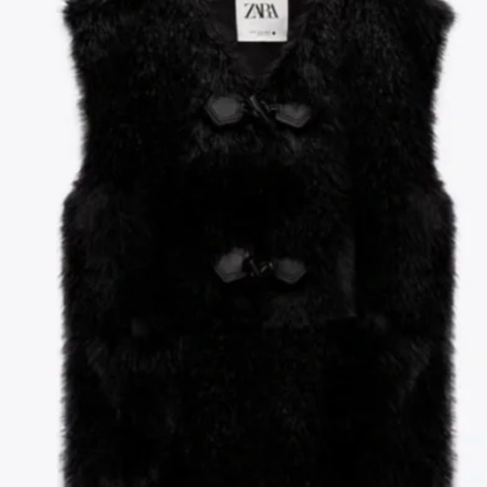 NWT! Zara Faux Fur Black Vest; Size XS